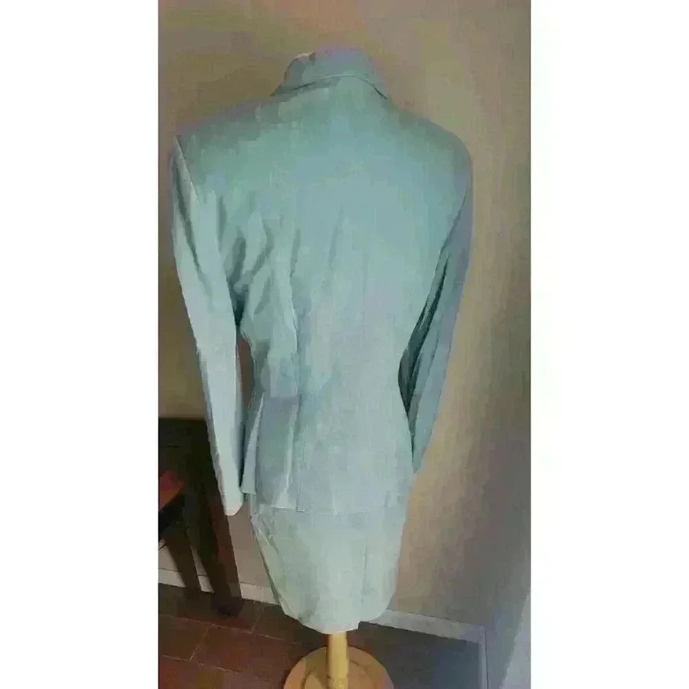 Bocchese Women's Suit Made In Italy 39 Green Silk Blend Blazer Skirt Vintage - Picture 4 of 16